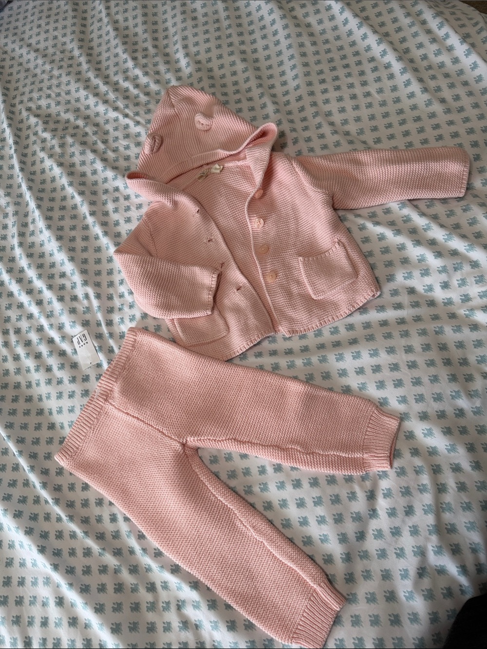 Gap Baby Pink Knit Hooded Baby Set